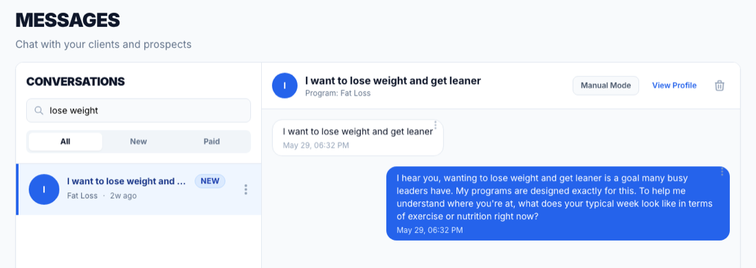 AI twin inbox — the twin qualifying a new lead in conversation
